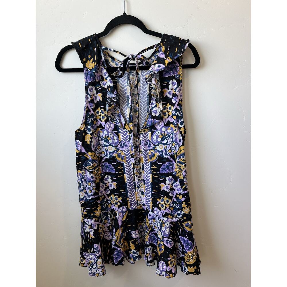 Free People Summer Tulum Tunic Top Ruffle Tie Back Sz Medium Combo Floral - Picture 7 of 8